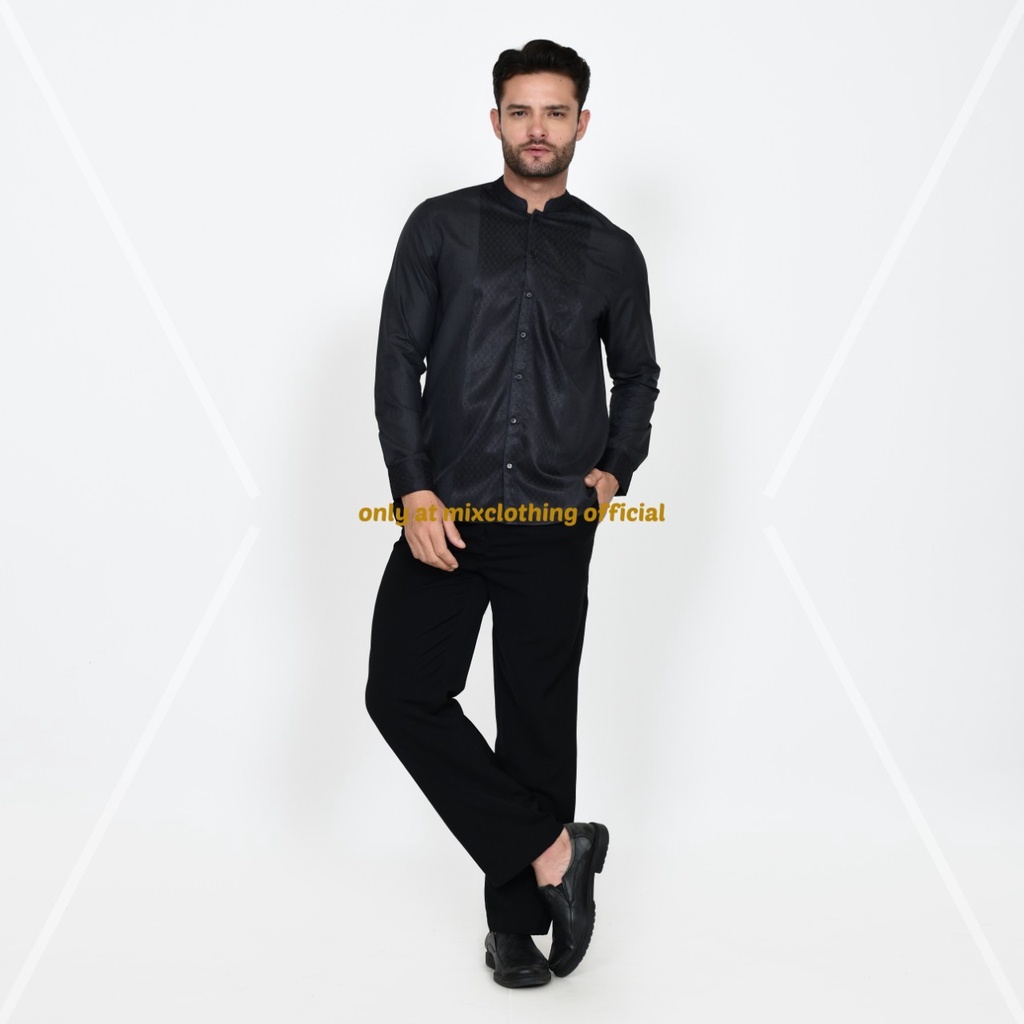 Timofey Baju Koko Muslim Kemeja Pria Lengan Panjang Slim Fit Premium Hem Lebaran Dark Grey