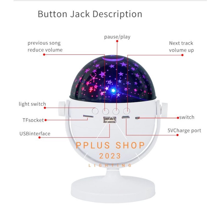 [ Pplus ] Lampu Proyektor Bintang Bulan RGB Protable bluetooth Speaker Musik 2 in 1 - Lampu Proyektor Warna Warni Bintang Bulan Portable Bateria lithium baterai