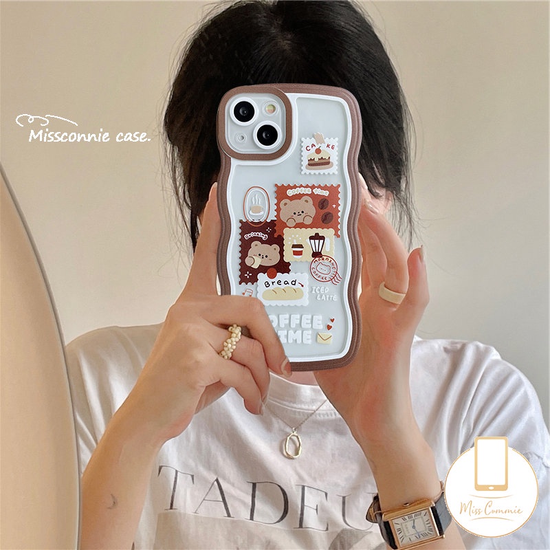 Redmi 12C 10 9T 10C 9C Nfc9 9A 10A A1 A1+Mi 11T Redmi Note9 8 Note 10 11 10s 11s 11Pro+Note 10 Pro Max Plus Retro Vintage Lucu Kartun Beruang Kopi Wavy Edge Soft TPU Phone Sarung