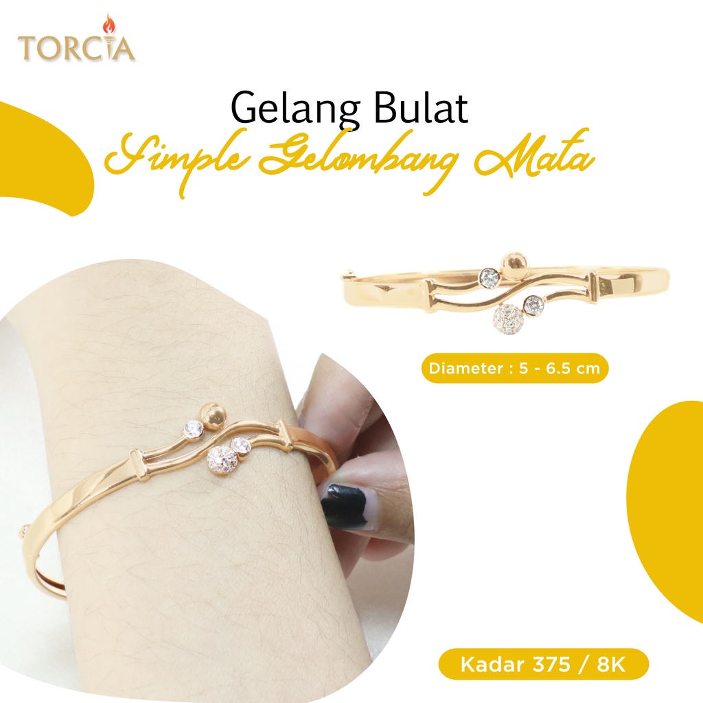 Gelang Bulat Emas Asli Simple Gelombang Mata Kadar 375 Torcia