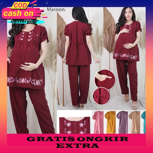 Terbaru  Dress Payung Untuk Wanita Hamil Dan Busui Berpola Plisket  Setcel Bumil Dan Busui Jumbo Xl/