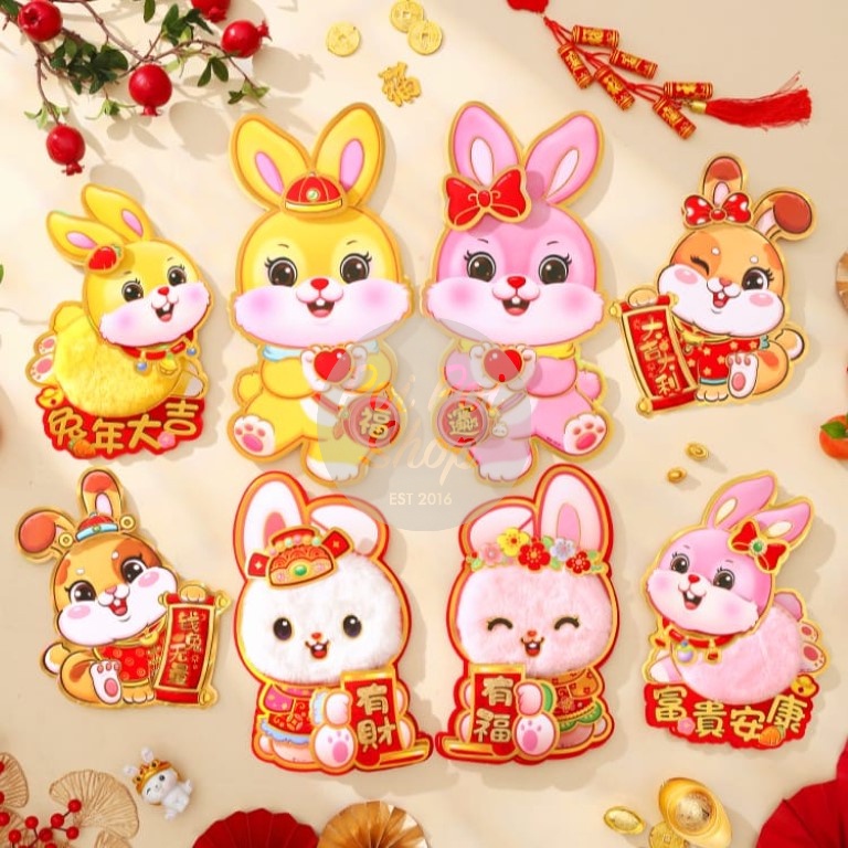 Stiker Gambar Kelinci 2023 Tempelan Fu Hoki Dekorasi Imlek Murah Grosir Ornamen Imlek Harga Grosir T