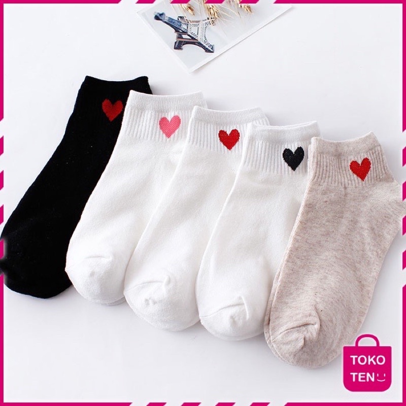 TOKO KL | kaos kaki MOTIF LOVE KECIL  pendek mata kaki wanita dewasa / kaos kaki angkle motif BERUANG/LOVE  murah