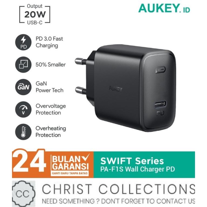 Aukey Kepala Charger 20W Fast Charge Port Type C Iphone 12 &amp; Android