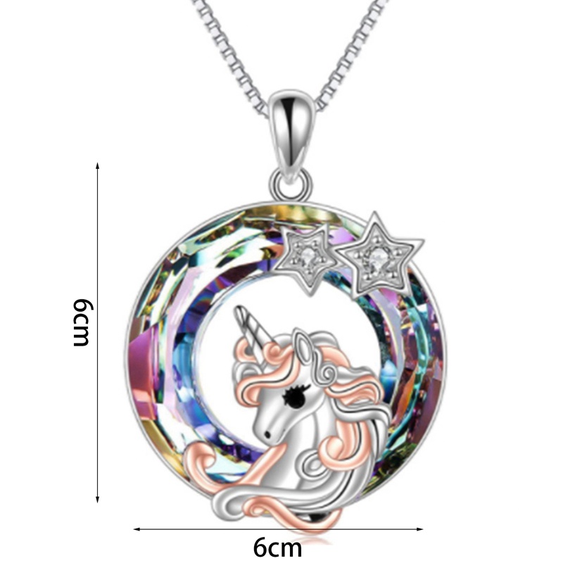 Unicorn Kalung Untuk Wanita Liontin Kristal Warna-Warni Dengan Bintang Cubic Zirconia Kalung Gadis Hewan Pesta Perhiasan Hadiah