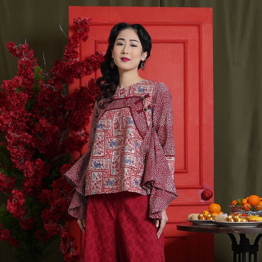 Jual Nona Rara Orca Bangbiron Cny T Baju Kerja Blouse Batik Wanita Modern Shopee Indonesia