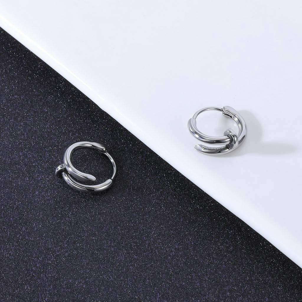 1pasang Anting Hoop Punk Stainless Steel Tengkorak Bulat Anting Cross Bunga Mawar Cricle Earrings Korea Anting Bulu