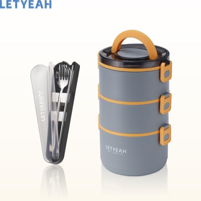 LetYeah 2200ml 3-susun Lunch box set portable alat makan set stainless