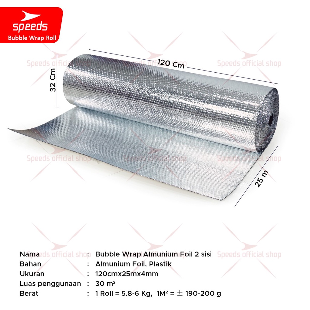 SPEEDS Aluminium Bubble Foil Wrap Anti Panas Peredam Panas Atas 120cmx25m Aluminum Insulator