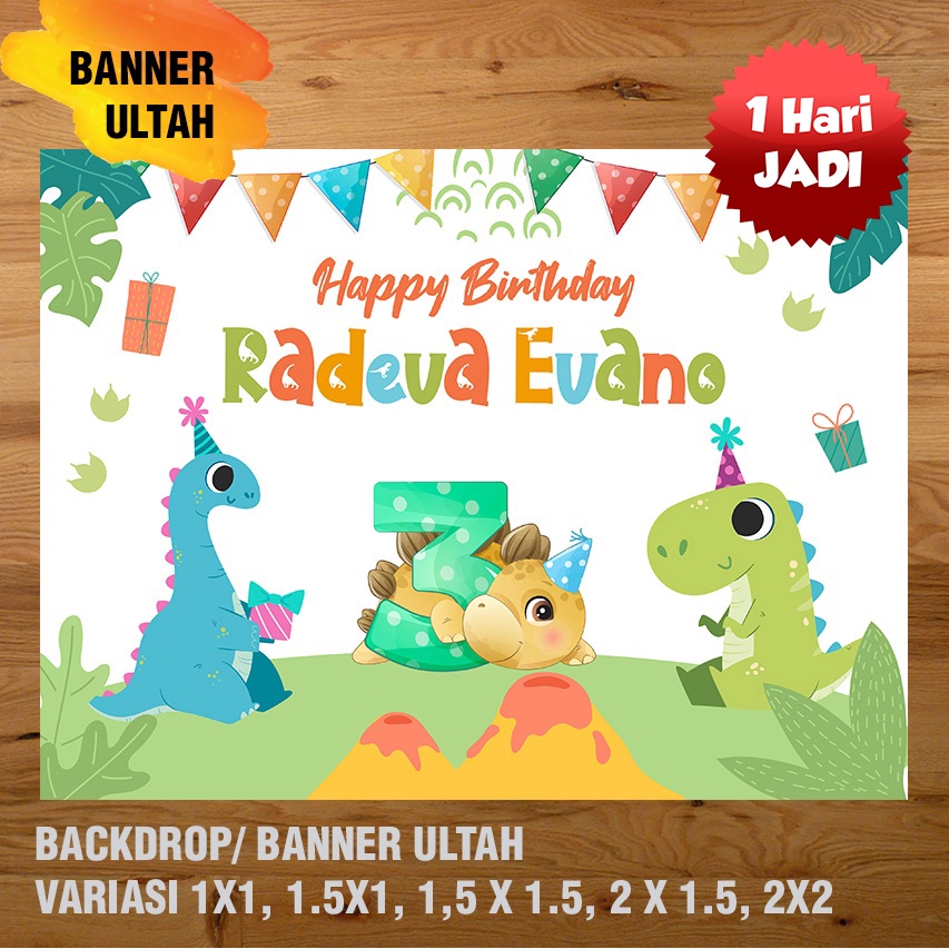 DINOSAURUS BANNER/ BACKDROP/ SPANDUK ULANG TAHUN UL-TAH