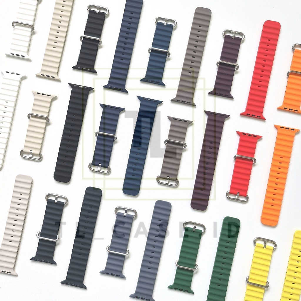 [ Tanpa Jam ] OCEAN STRAP WATCH - SERIES ULTRA 8 7 6 5 4 3 2 1 SE | SIZE 38 40 41 42 44 45 49 MM | Tali rubber silicone strap band apple watch iwatch smartwatch iwo T500 T55 IWO HW22 W26 dll