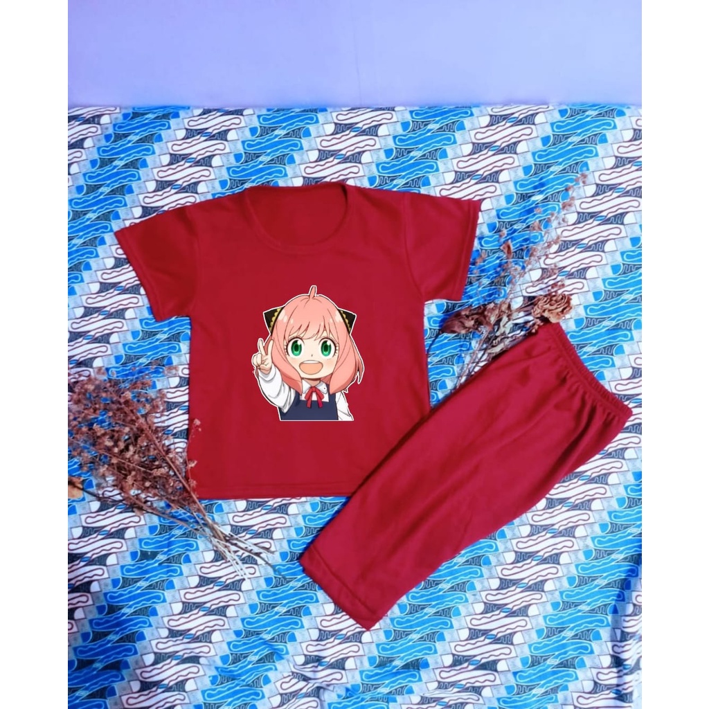 Setelan Kaos Anak Perempuan Motif Kartun Anya Umur 6 Bulan - 7 Tahun