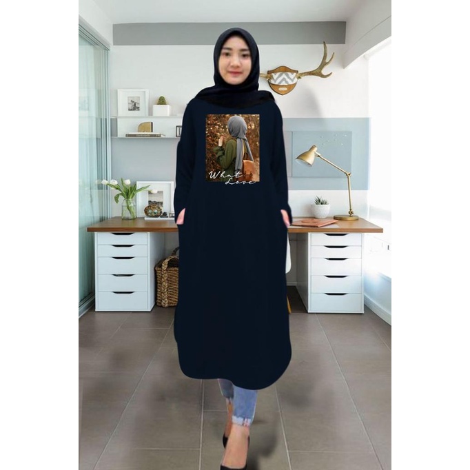 Tunik wanita DTF HIJAB WHAT / tunik murah / tunik kekinian / tunik panjang / tunik import / tunik jumbo