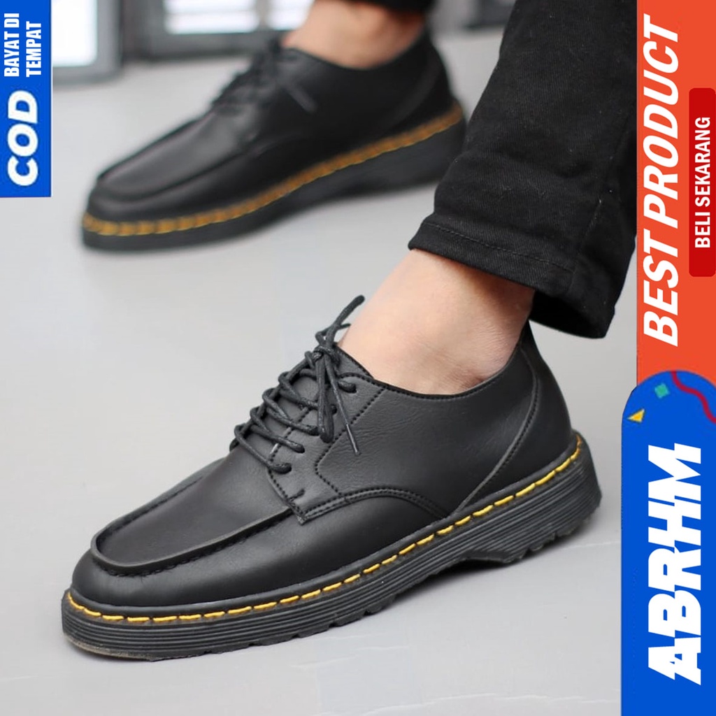 Sepatu Pantofel Kerja Formal Pria Docmart Low Boots Hitam Abrhm Aquila