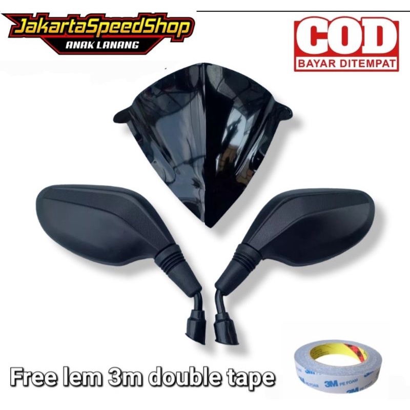Paket variasi spion click hitam polos plua visor pnp vario 125 old fi free lem 3m doubel tape