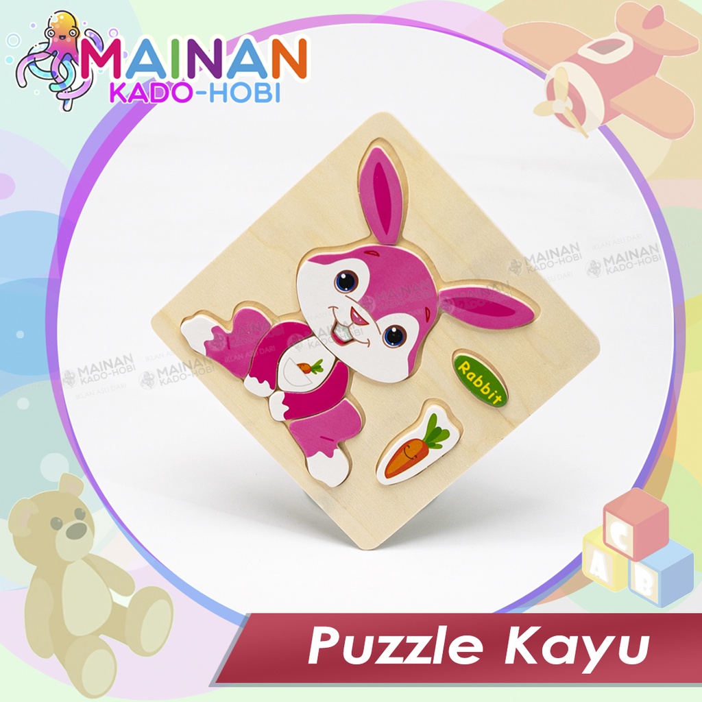 MAINAN EDUKASI ANAK PLAY WOODEN PUZZLE HEWAN ANIMAL RABBIT KELINCI