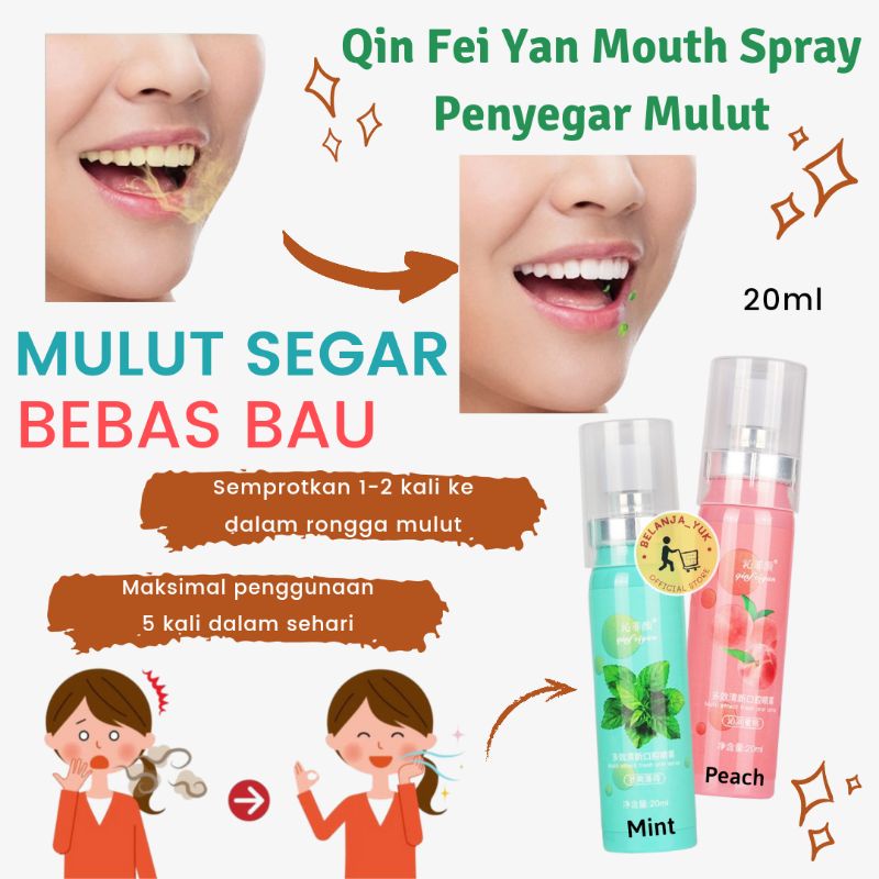 Qin Fei Yan Mouth Spray Penyegar Nafas Mulut Menghilangkan Bau Mulut Rasa Mint &amp; Rasa Persik / Penyemprot Mulut Penghilang Nafas Bau Mulut / Spray Penghilang Bau Mulut / Spray Penyegar Mulut Rasa Mint / Spray Penyegar Mulut Rasa Persik / Parfum Mulut