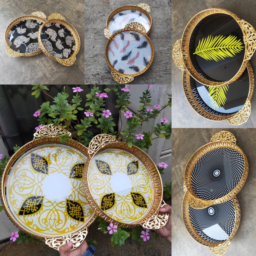 Hiasan Nampan Pernikahan / Nampan Lebaran / Dekorasi Rumah Tangga Nampan Gold Bulat