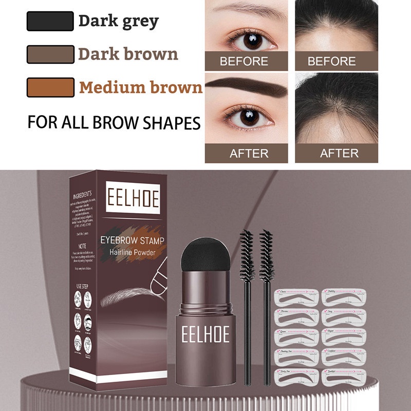 EELHOE Eyebrow Powder Cetakan Alis Instan Eyebrow Stamp Alis Stempel Alis Waterproof dengan 10 Model Cetakan Alis