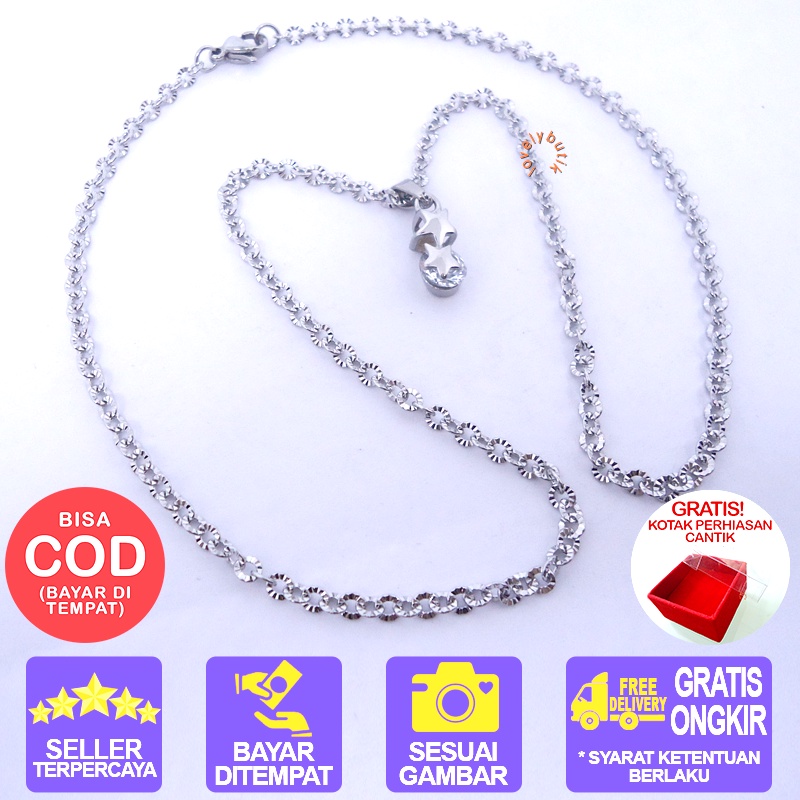 Kalung Titanium Anti Karat Crystal Kalung Titanium Wanita BONUS KOTAK PERHIASAN - Lovelybutik