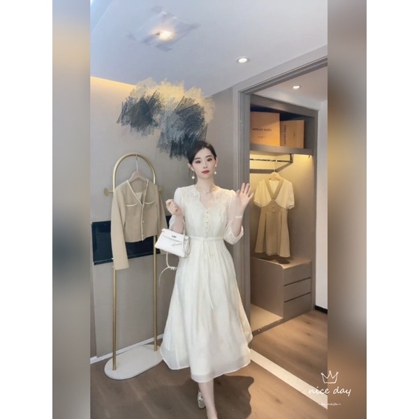 V-Neck Dress Kerah Brukat Free Inner M256