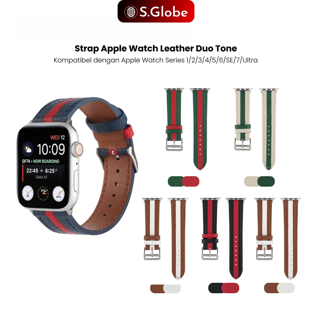 Apple Watch Tali Strap Jam Tangan iWatch 7 6 5 4 3 SE Kulit/Leather Premium Duo Tone