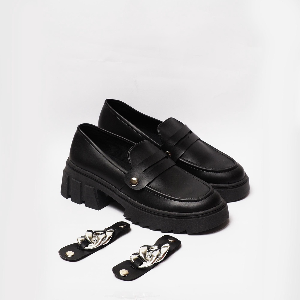 +- 5cm Sepatu Wanita Chunky Loafers - BT ALIKA BLACK