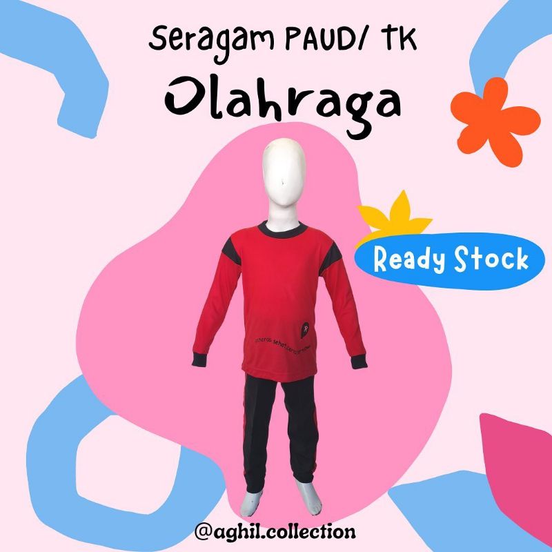 KAOS OLAHRAGA MERAH PAUD/TK LENGAN PANJANG