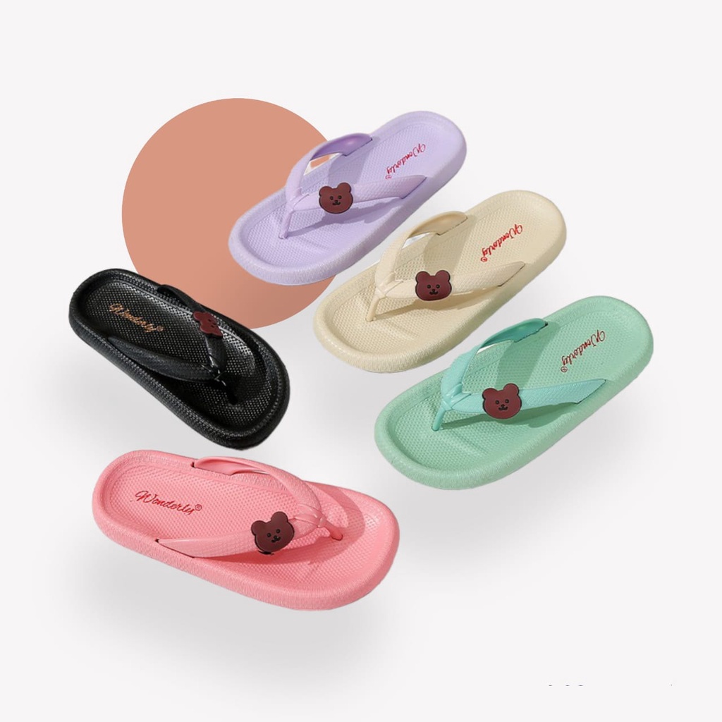 Sandal Jepit Karet Wanita Anti Slip EF42 Motif Bear Jelly Empuk ACC