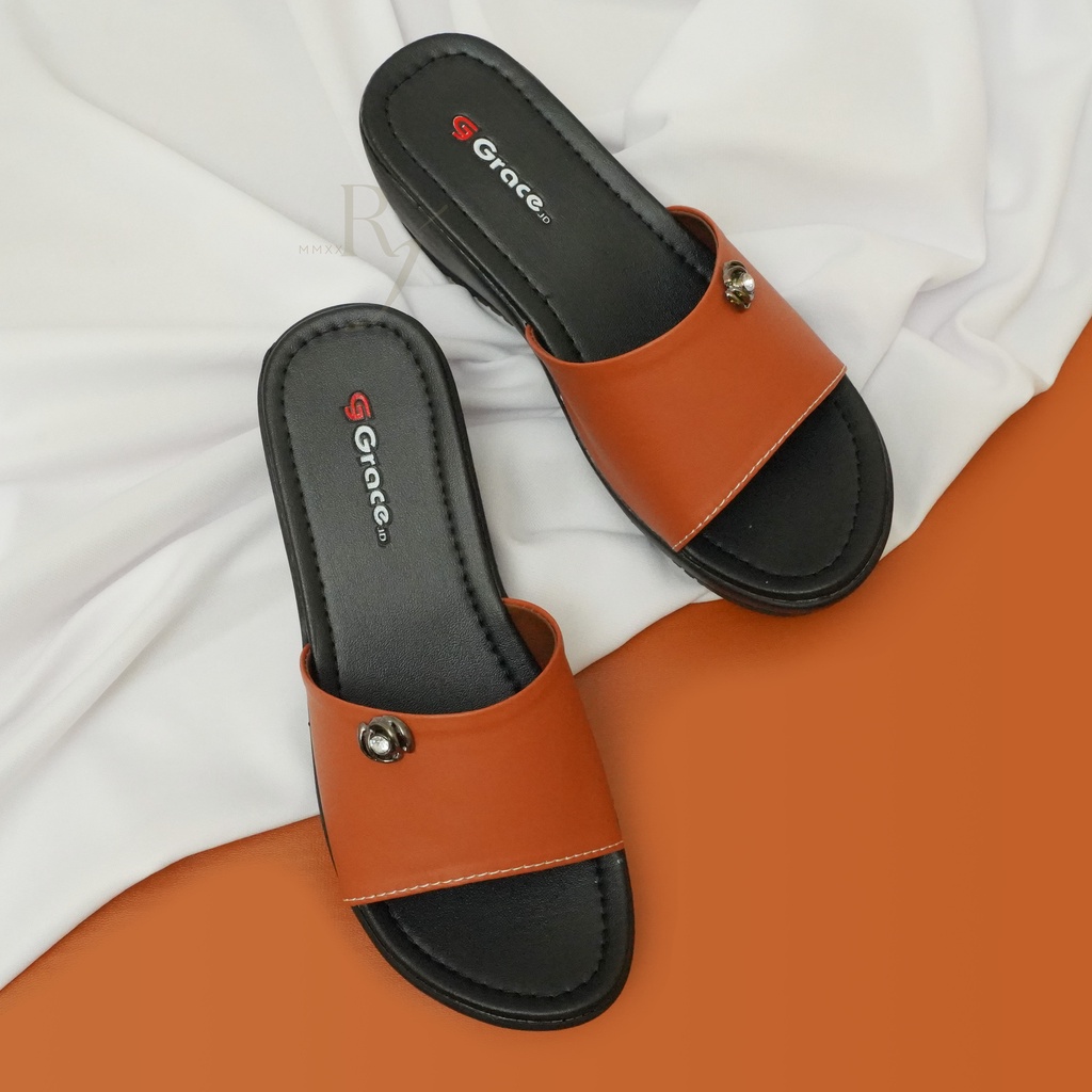 GRACE [CAMILA] Sandal Selop Wedges Wanita Sendal Calbi Hak Wanita Slip On
