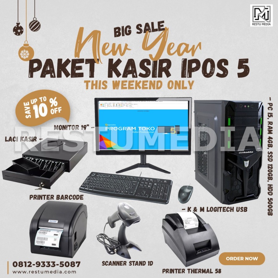 Paket Komputer Kasir Full Set Siap Pakai | SSD120Gb | iPos 5 Pro