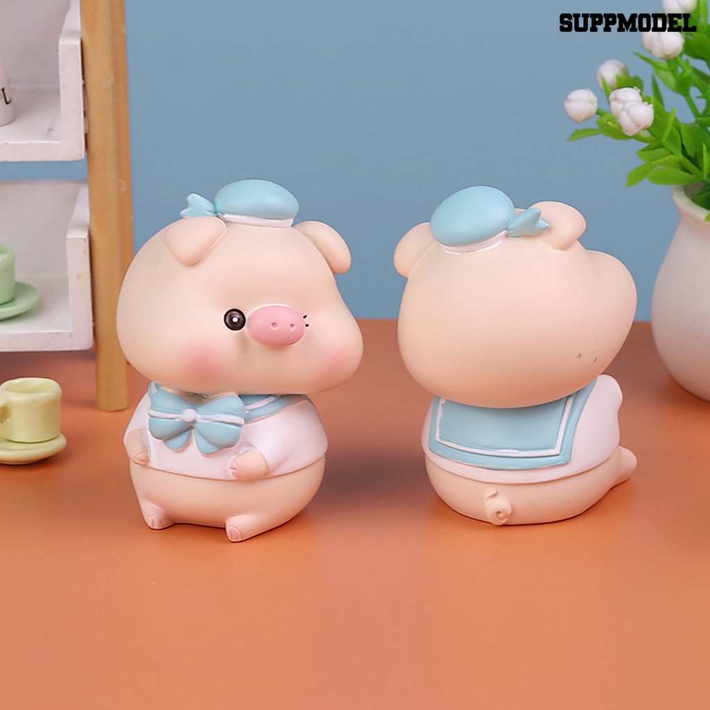 [Dekorasi] Model Hewan Kerajinan Resin Kerajinan Tangan Hadiah Ulang Tahun Dekstop Dekorasi Menggemaskan Miniatur Sailor Suit Pig Untuk Pacar