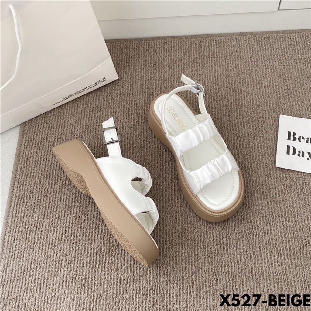 SANDAL WEDGES WANITA CLASSY LUXURY SIMPLE BAHAN PU BERKUALITAS IMPORT 527