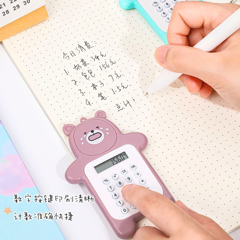 Calculator Mini Portable Motif Bear Kalkulator 8 Digit Warna Warni