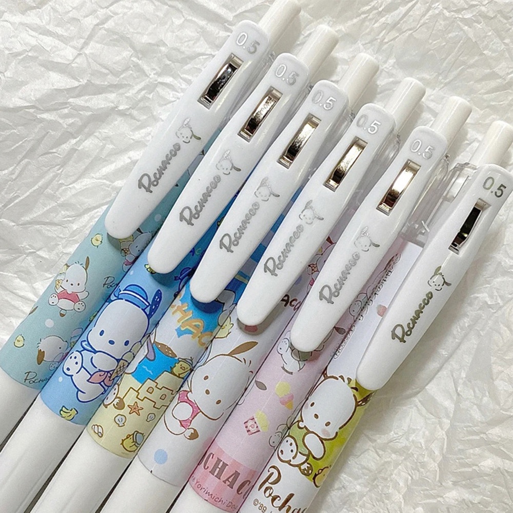 6pc/set Siswa sanrio Kartun Lucu Melody Kuromi 0.5mm Hitam Tinta Menulis pen Kantor Penandatanganan pen