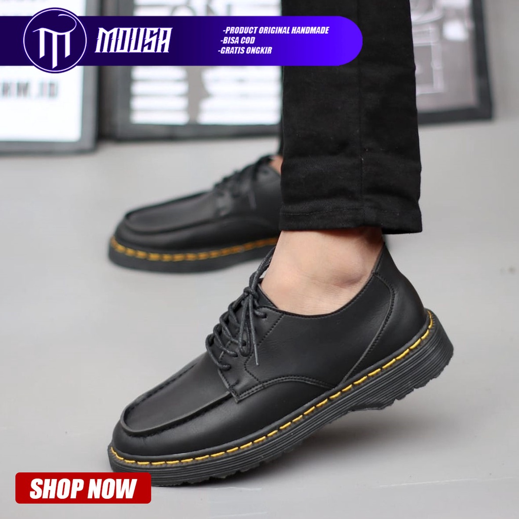 Sepatu Formal Pantofel Docmart Low Boots Kerja Hitam Mousa Lumo