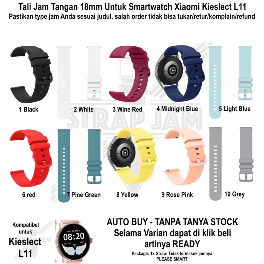 PWK Tali Jam Tangan Kieslect L11 - Strap 18mm Silikon Rubber Aneka Warna Polos Simple