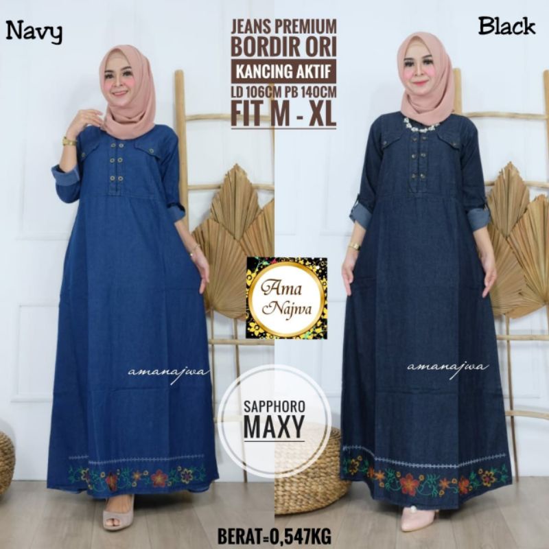 gamis jeans SAPHORO MAXY bordir ori