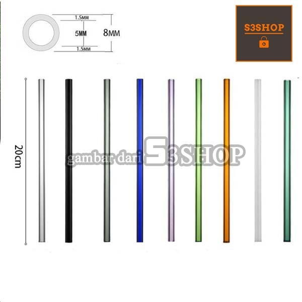 Sedotan Kaca 20cm Glass Straw Warna Lurus Bengkok Reusable Straw