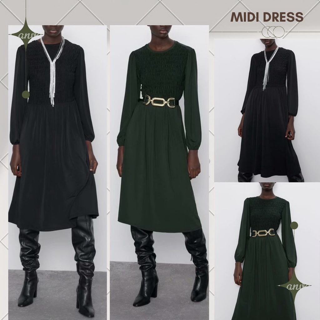 28871 Dress Wanita Midi Lengan Panjang Long Dress Korean Style