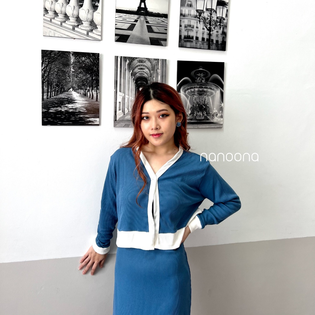 Jenni Set Dress - Dress Midi Inner dan Kardigan Knit Korean Style - Setelan Dress  Wanita