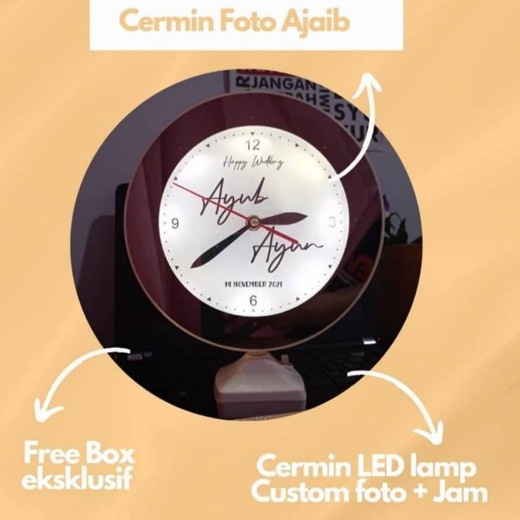 Tidak Diragukan.. SEHARI JADI jam meja Cermin mirror kaca magic ajaib frame foto lampu LED hadiah ka
