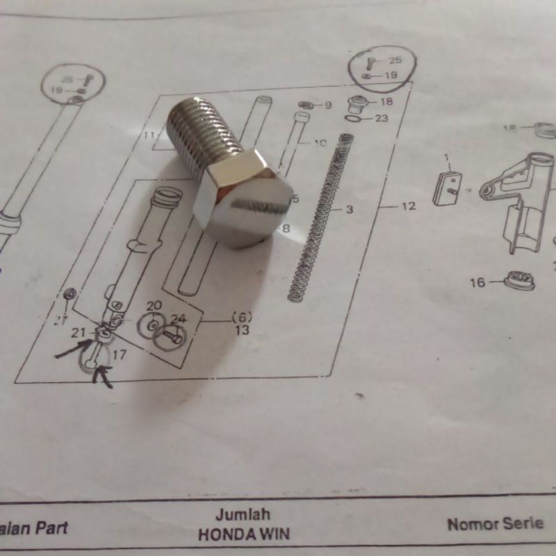 baut shock shockbreaker depan honda win 100 crome