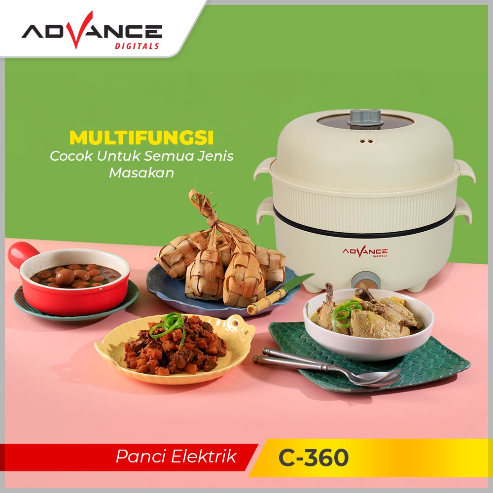 ADVANCE Panci Electrik Pengukus C-360 Panci Listrik Multifungsi Warmer Steamer Cooker