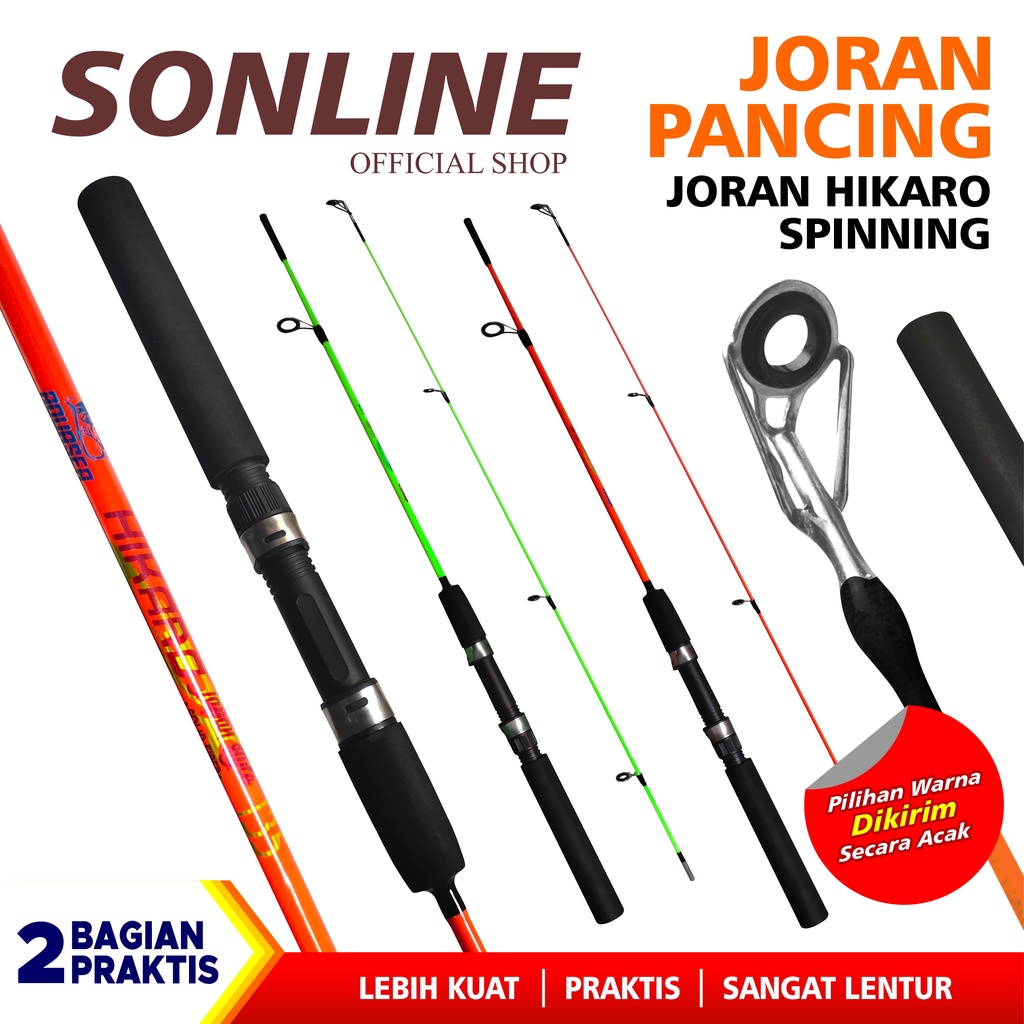 SONLINE- Joran Pancing Super Lentur Warna Hijau Dan Merah Panjang 120cm - 150cm Bahan Fiber Solid Cocok Untuk Mancing Udang Dan Ikan Kecil Joran HIKARO