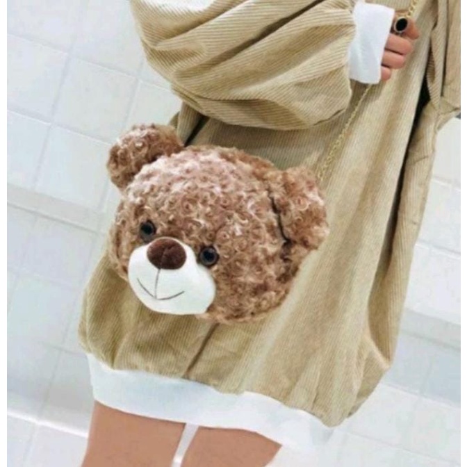 TAS SALEMPANG HP DAN PERALATAN LIPSTIK TEDDY BEAR TAS MAKE UP KEPALA teddy bear ALA KOREA TAS SEKOLAH LUCU TAS PEREMPUAN VIRAL