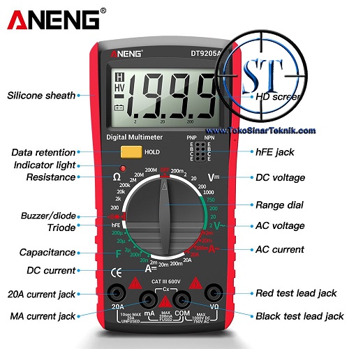 Multitester Multimeter Avo Meter Digital DT9205A DT 9205A AC/DC Voltage Current Resistance Capacitance HFE Diode Tester