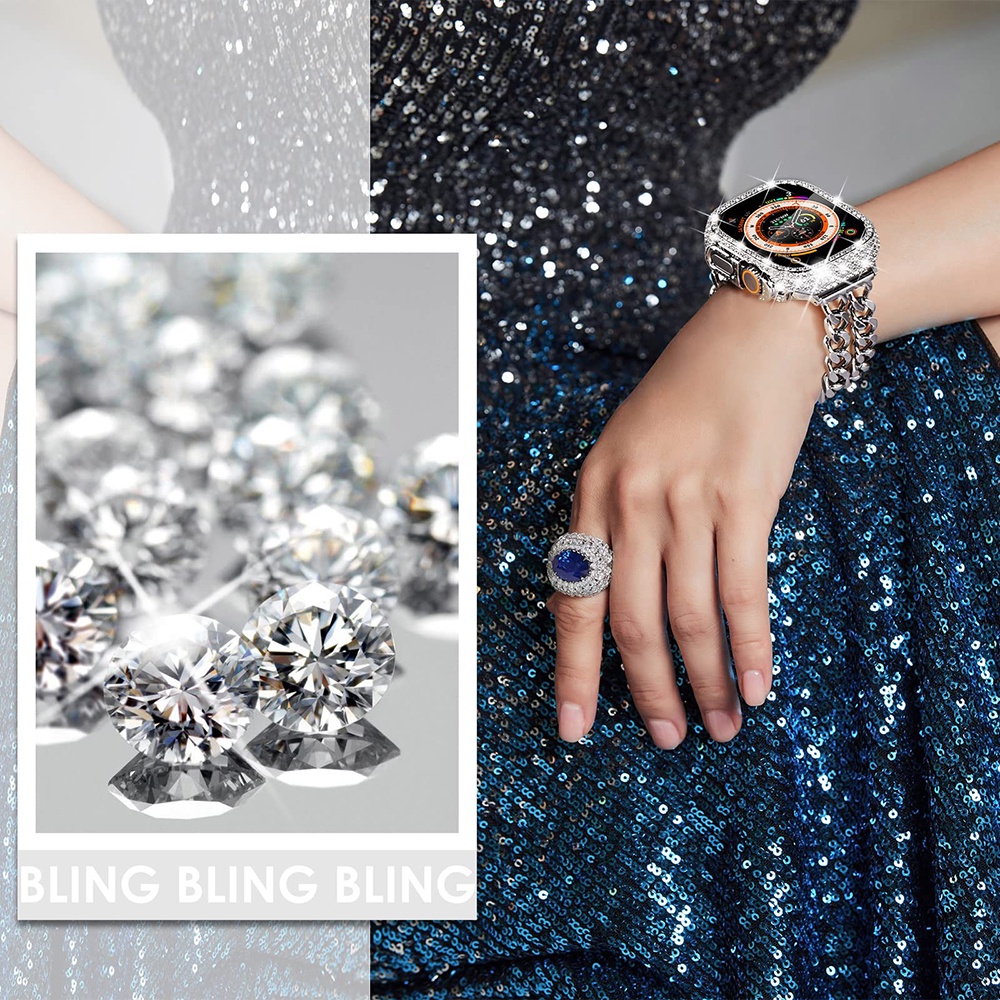 Diamond Case for Apple Watch Ultra8 49mm Bling Bumper Pelindung IWatch Series 8pc Cover Aksesoris Wanita Bingkai Kristal