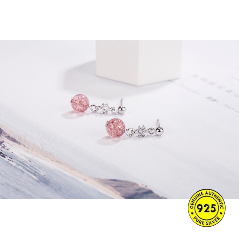 Aaa Anting Zircon Strawberry Quartz Earrings S925 Silver Manik Keberuntungan Anting Untuk Wanita U1449