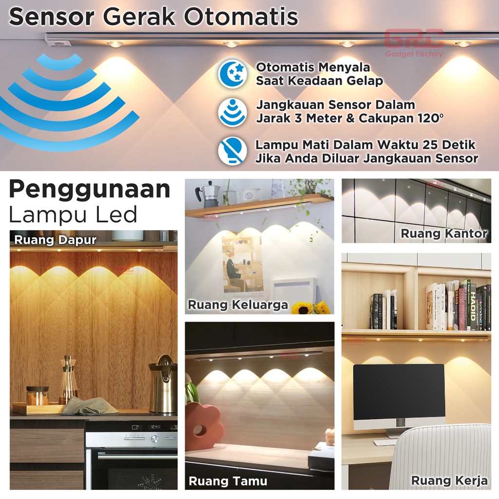 Lampu LED Sensor Gerak Motion Light Lamp Tempel Dinding Lemari Cabinet